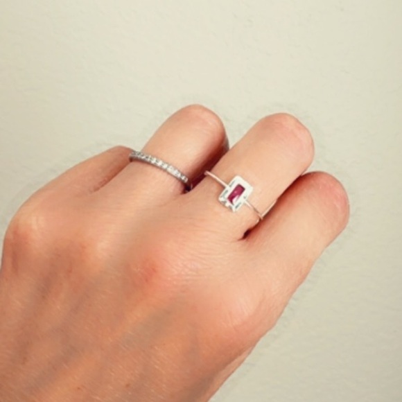 Sterling Silver Created Baguette Ruby Ring - Picture 11 of 17